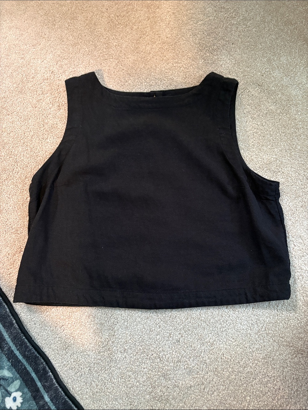 Old Navy Black Cropped Tank Top with Square Neckline Button Back